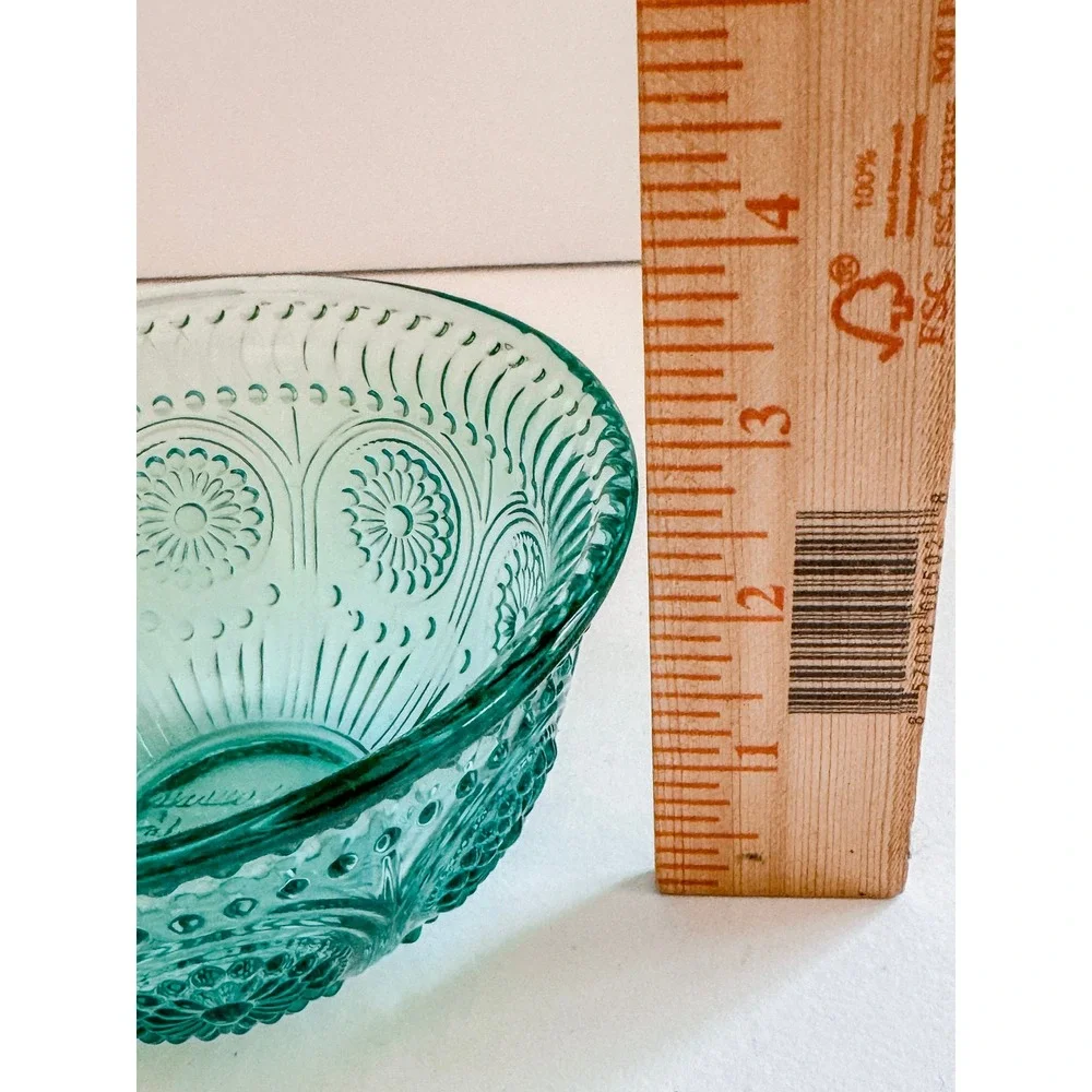 The Pioneer Woman Adeline Teal Glass Bowl Embossed Floral 6 Inch Round